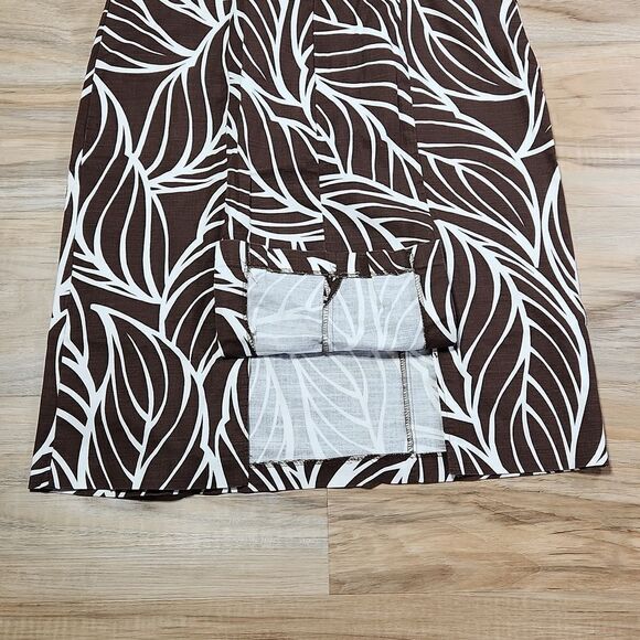 🔹️George by Mark Eisen Brown & Cream Leaf Print Fitted Dress w/Pockets Size 4 - Picture 8 of 12